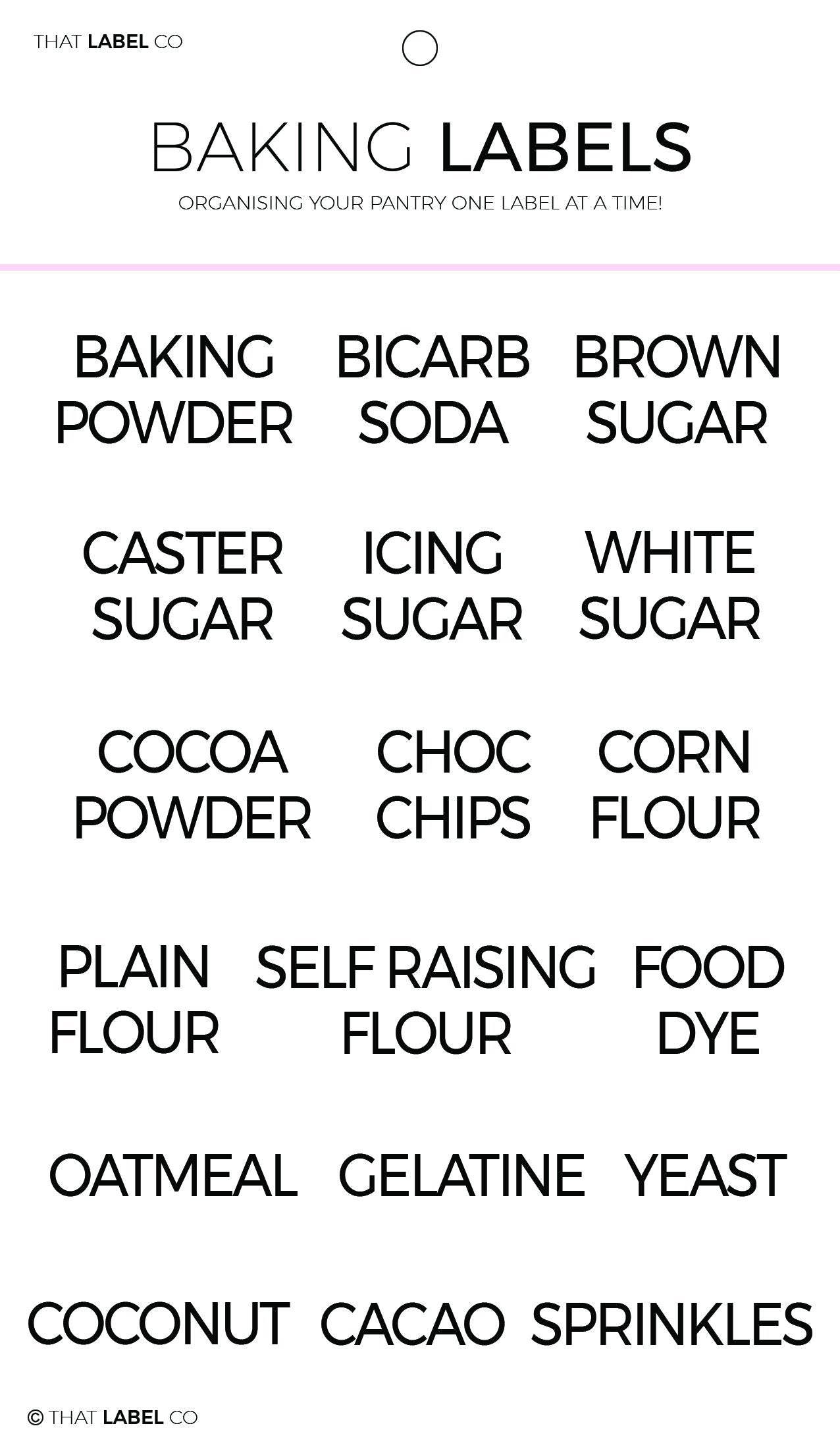 Baking Organisation Label Pack