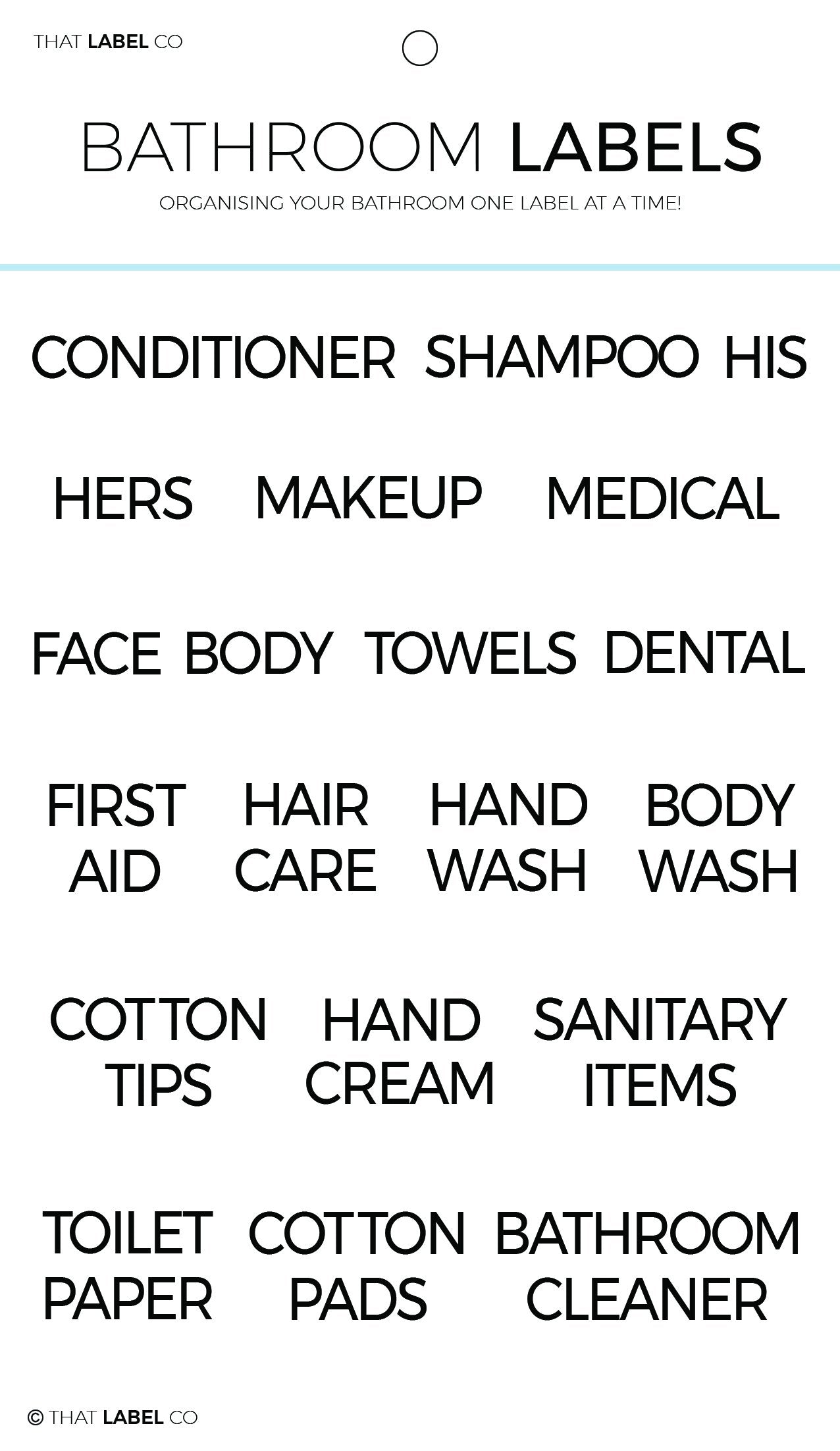 Bathroom Organisation Label Pack