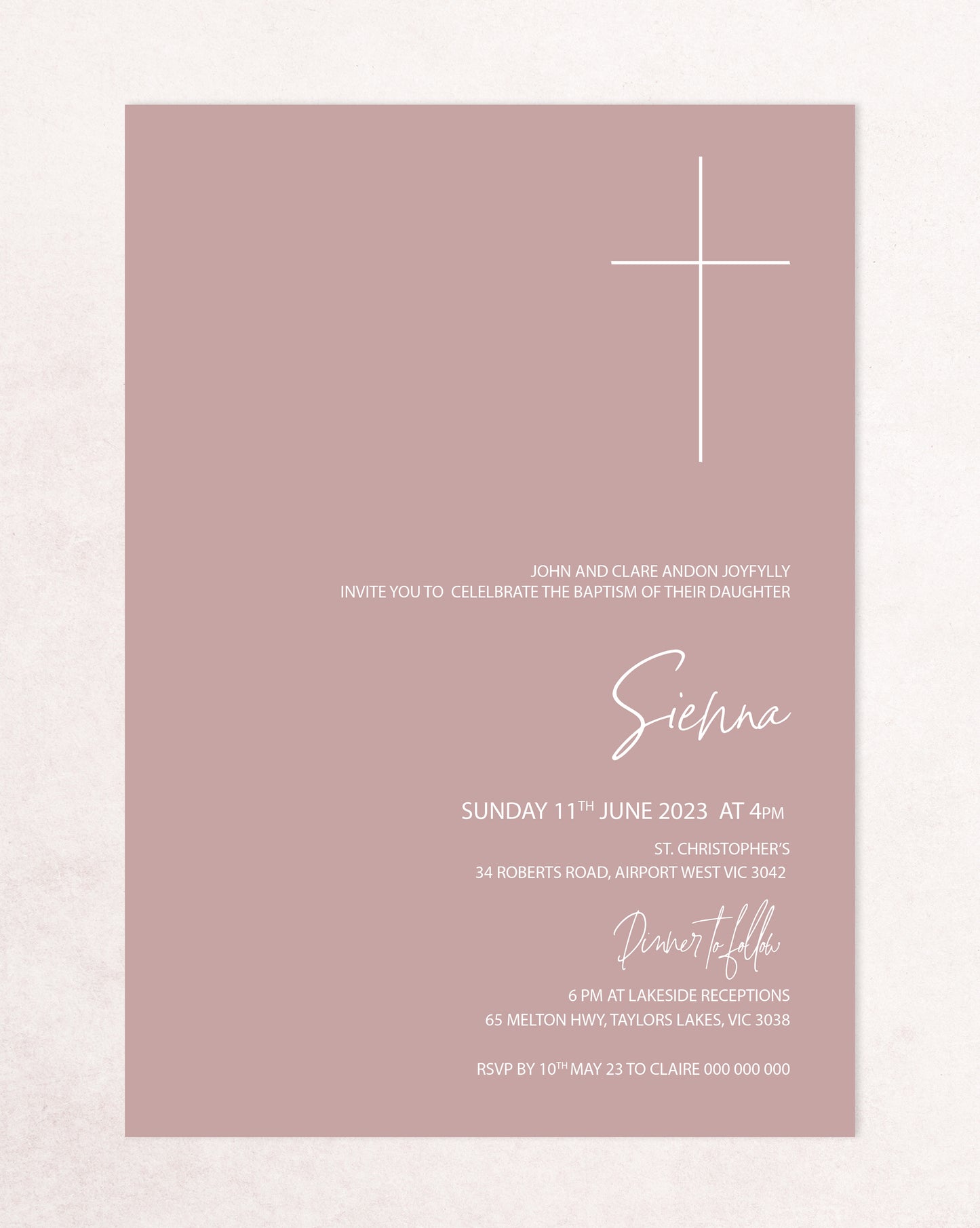 Sienna Christening Baptism Invitation