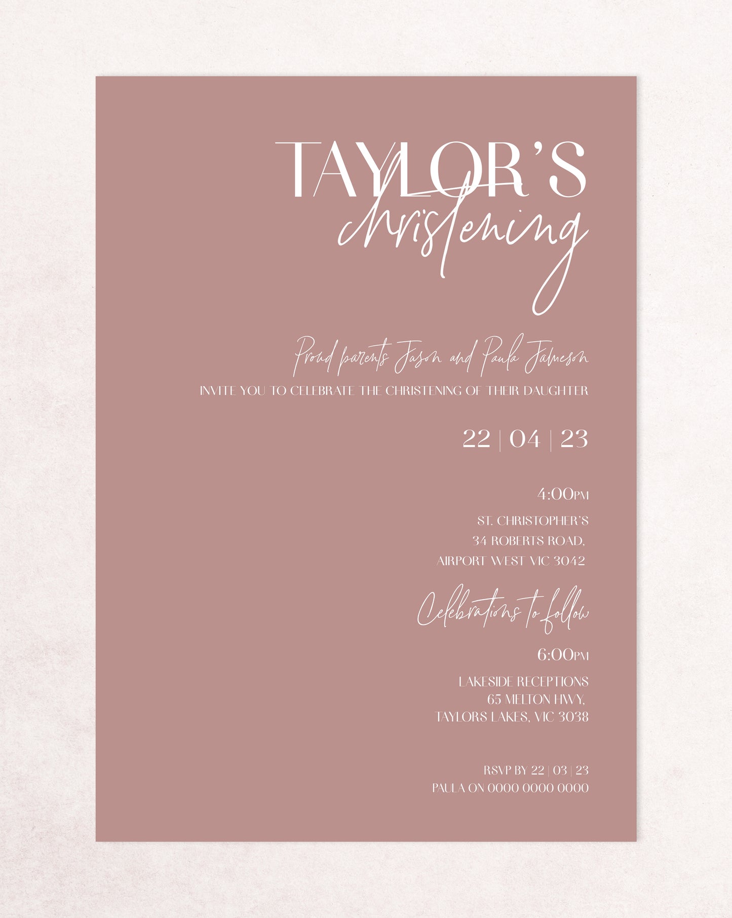 Taylor Christening Baptism Invitation