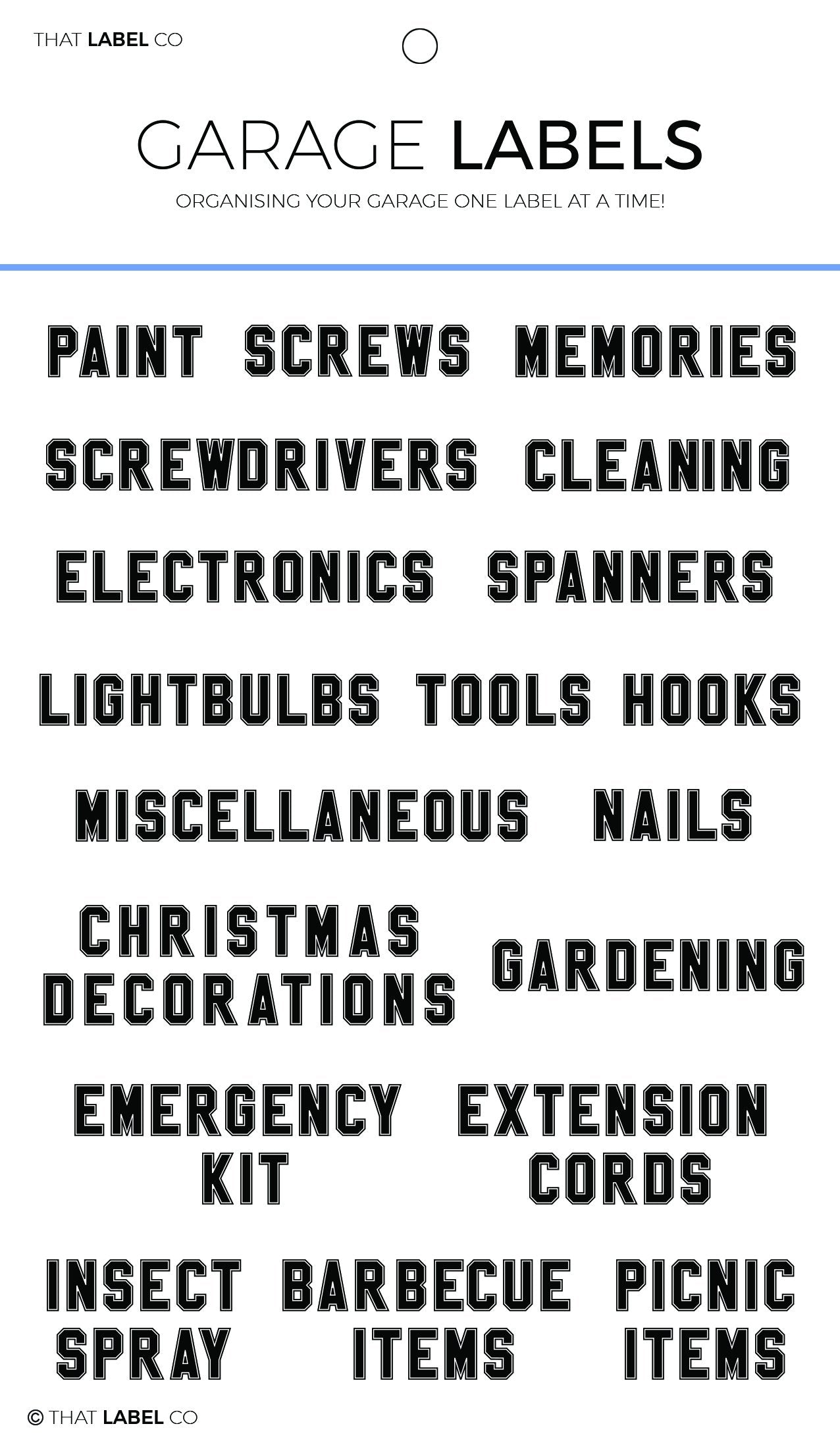 Garage Organisational Label Packs by That Label Co