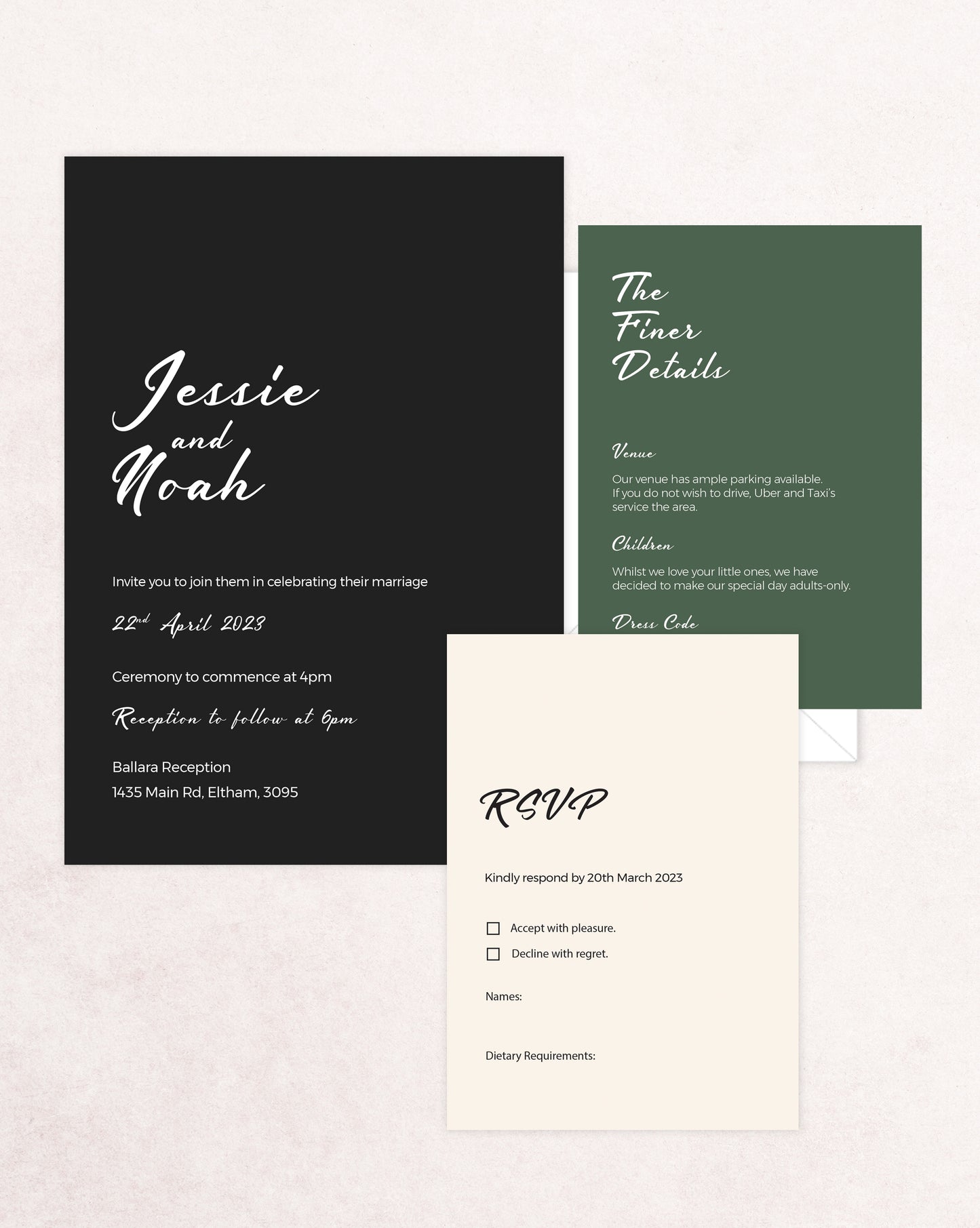 Kyoto Three Card Wedding Invitation Suite