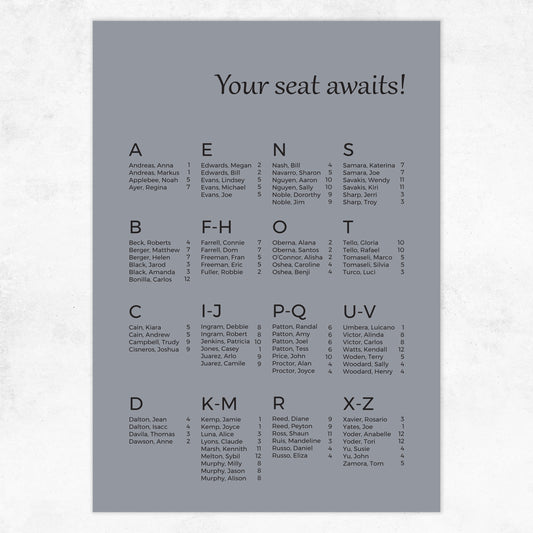 Melbourne Seating Chart Sign