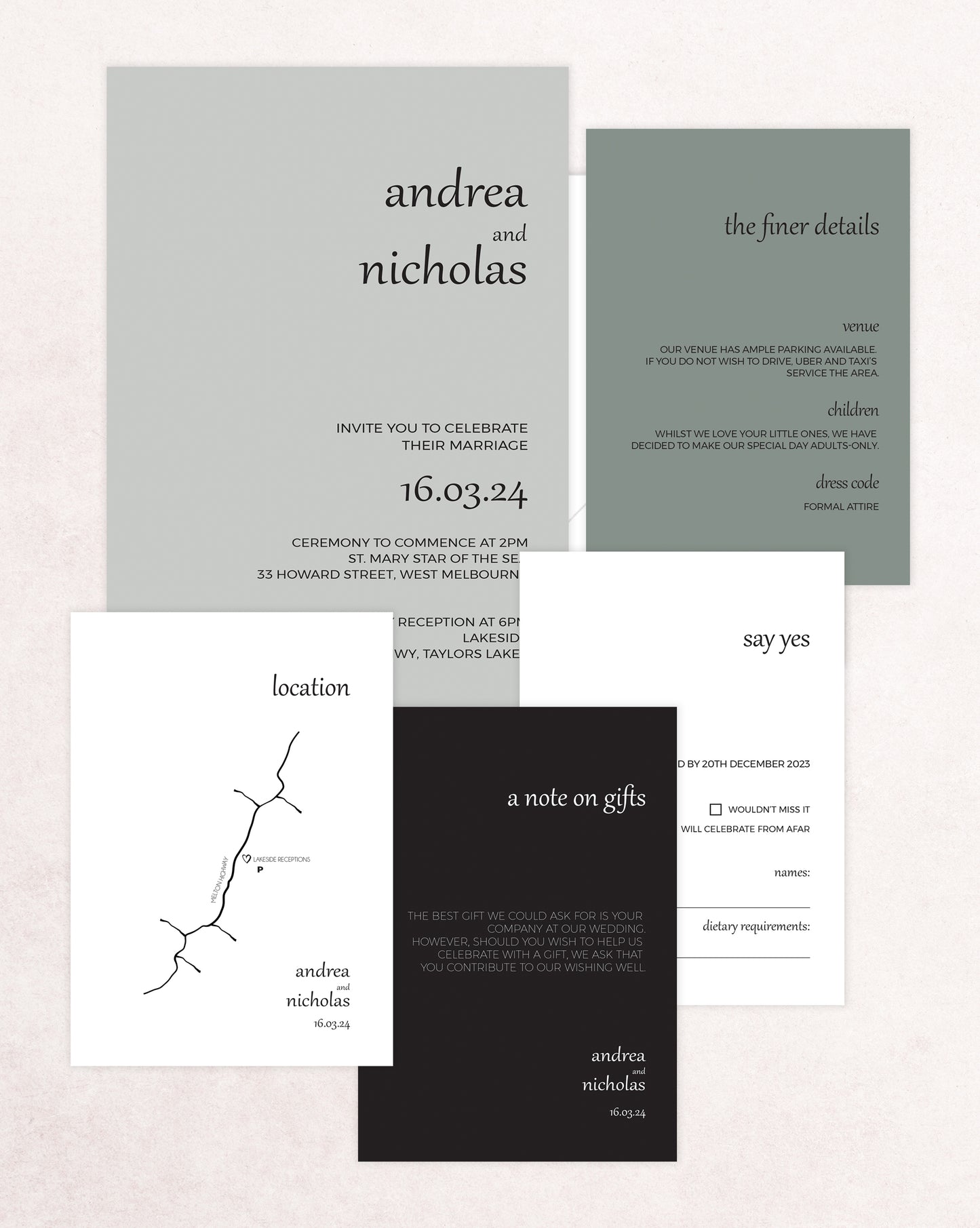 Melbourne Five Card Wedding Invitation Suite