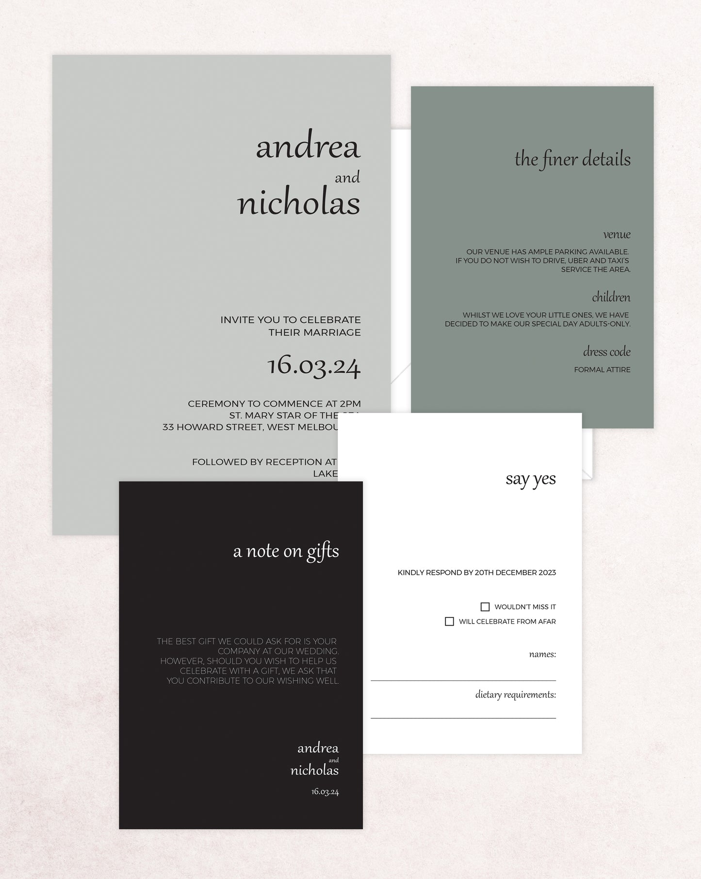 Melbourne Four Card Wedding Invitation Suite