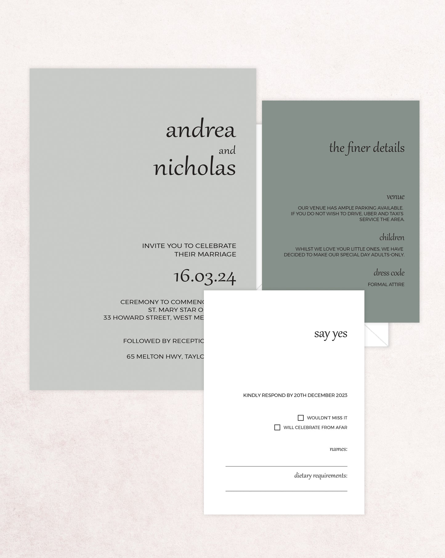Melbourne Three Card Wedding Invitation Suite