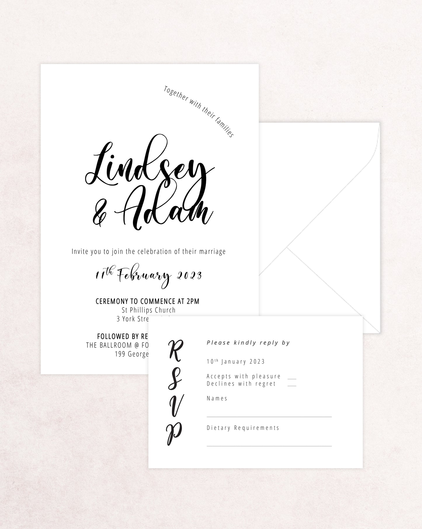 Moonlight Two Card Wedding Invitation Suite