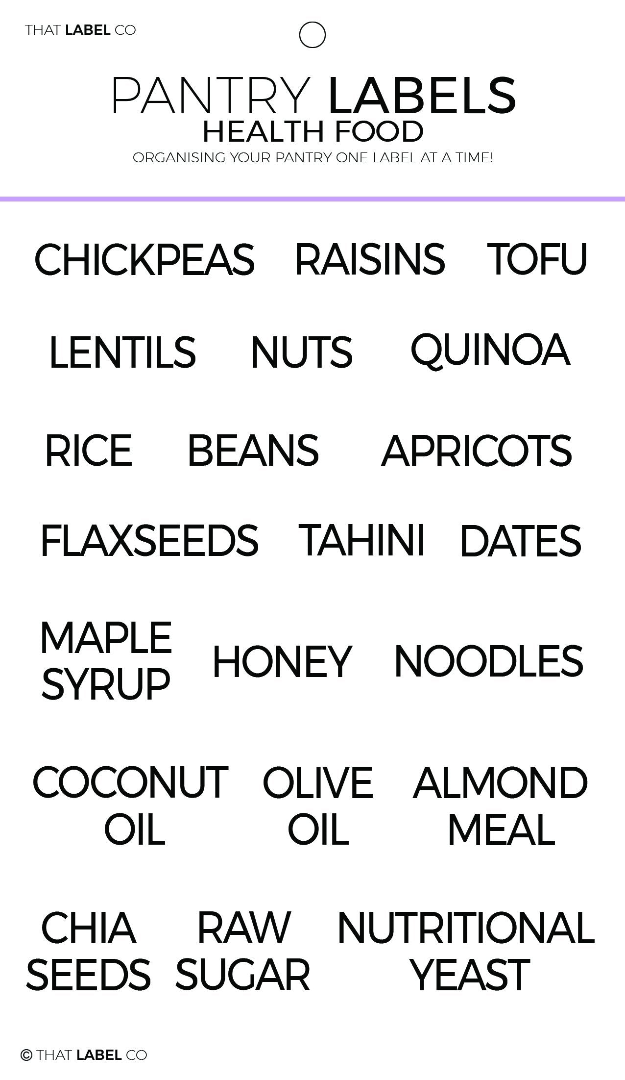 Pantry Health Food Organising Label Packs by That Label Co