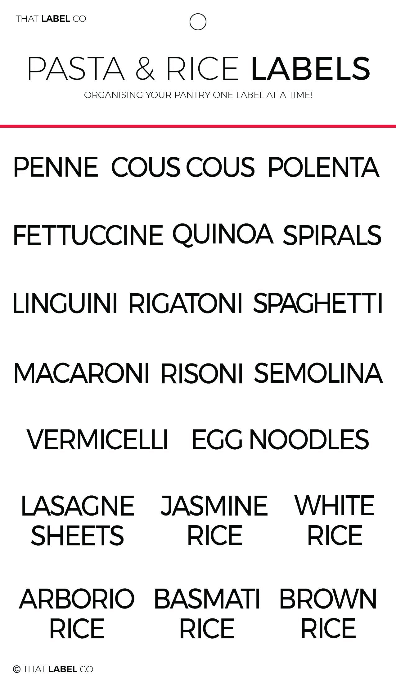 Pasta & Rice Organising Label Packs by That Label Co