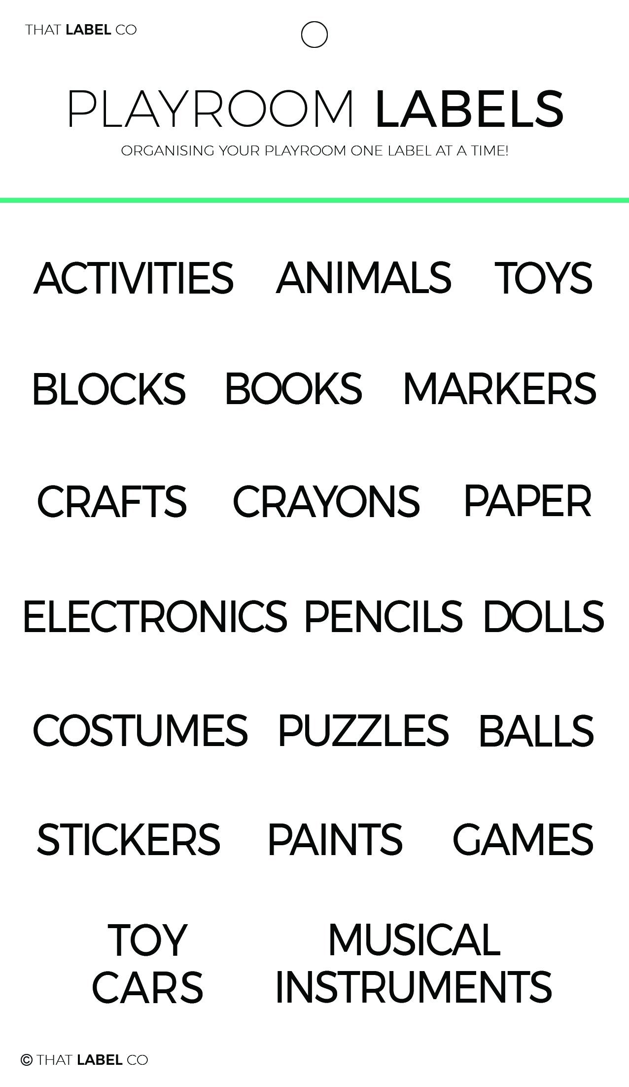 Playroom Organisation Label Pack