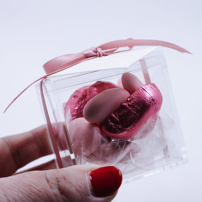 Chocolate Heart & Sugared Almond Bonbonniere Favour in Acrylic Box