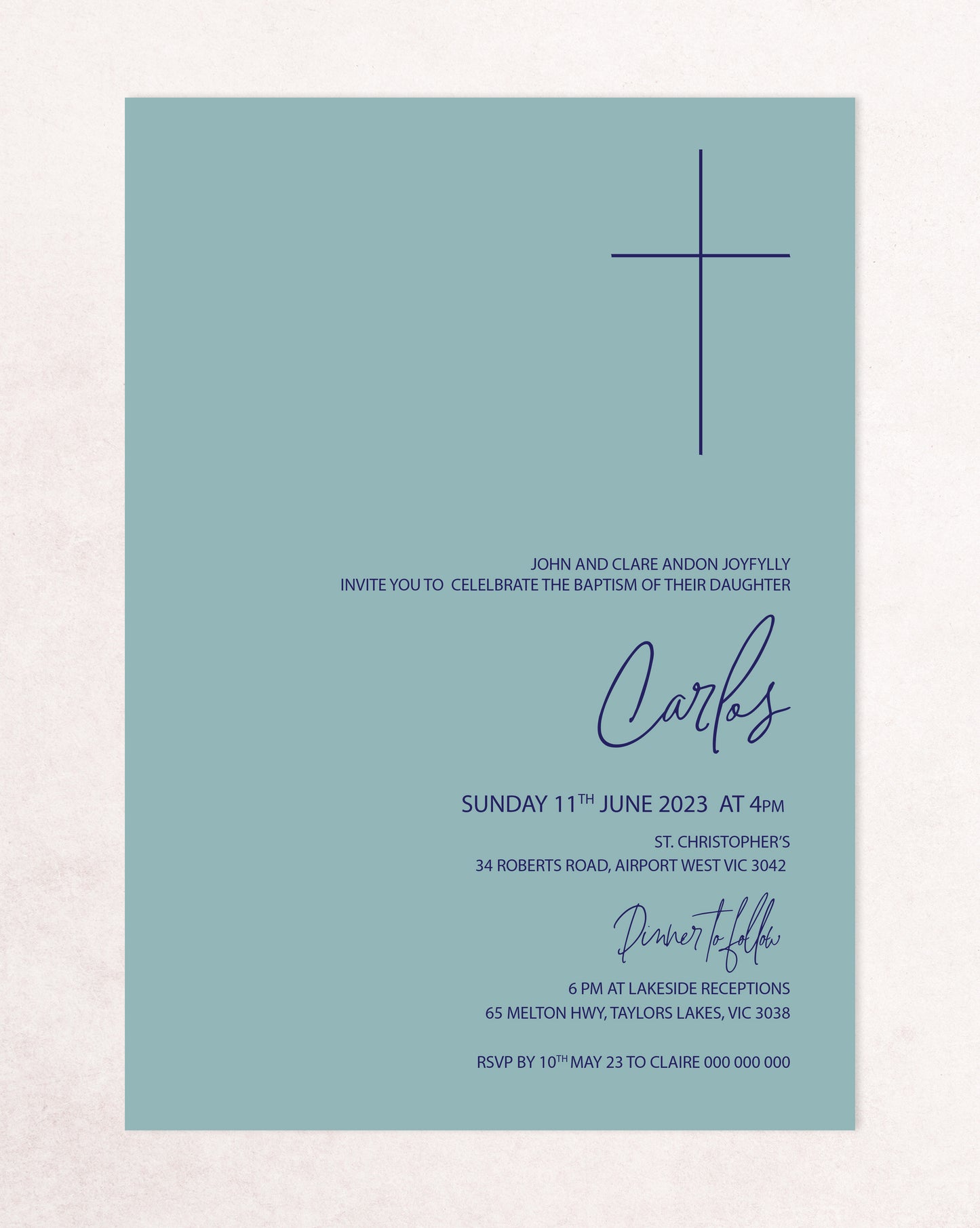 Carlos Christening Baptism Invitation