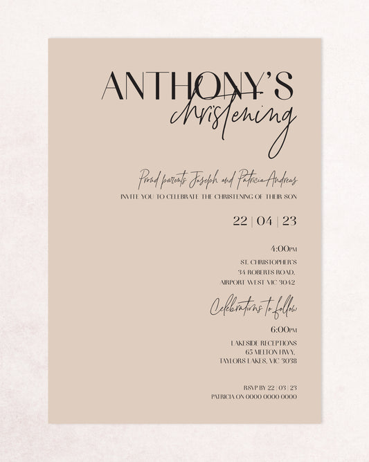 Anthony Christening Baptism Invitation