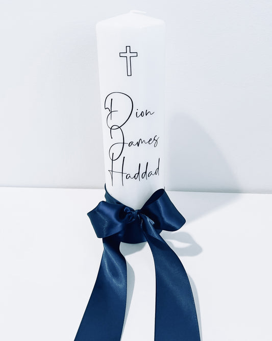 Cross Christening Baptism Candle with Satin Bow
