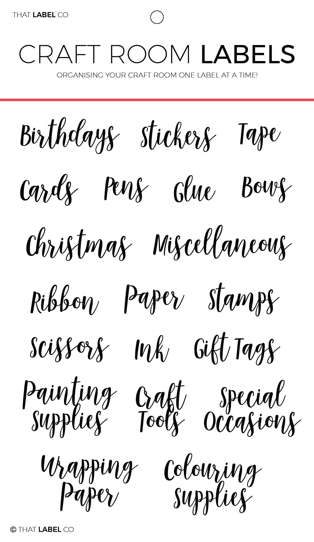 Craft Room Organisational Label Packs by That Label Co