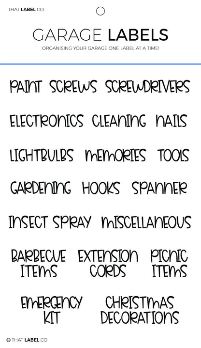 Garage Organisational Label Packs by That Label Co