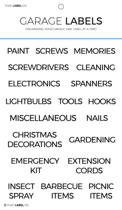 Garage Organisational Label Packs by That Label Co
