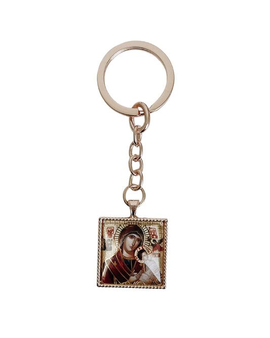 Jesus and Mary Orthodox Icon Keyring in Rose Gold