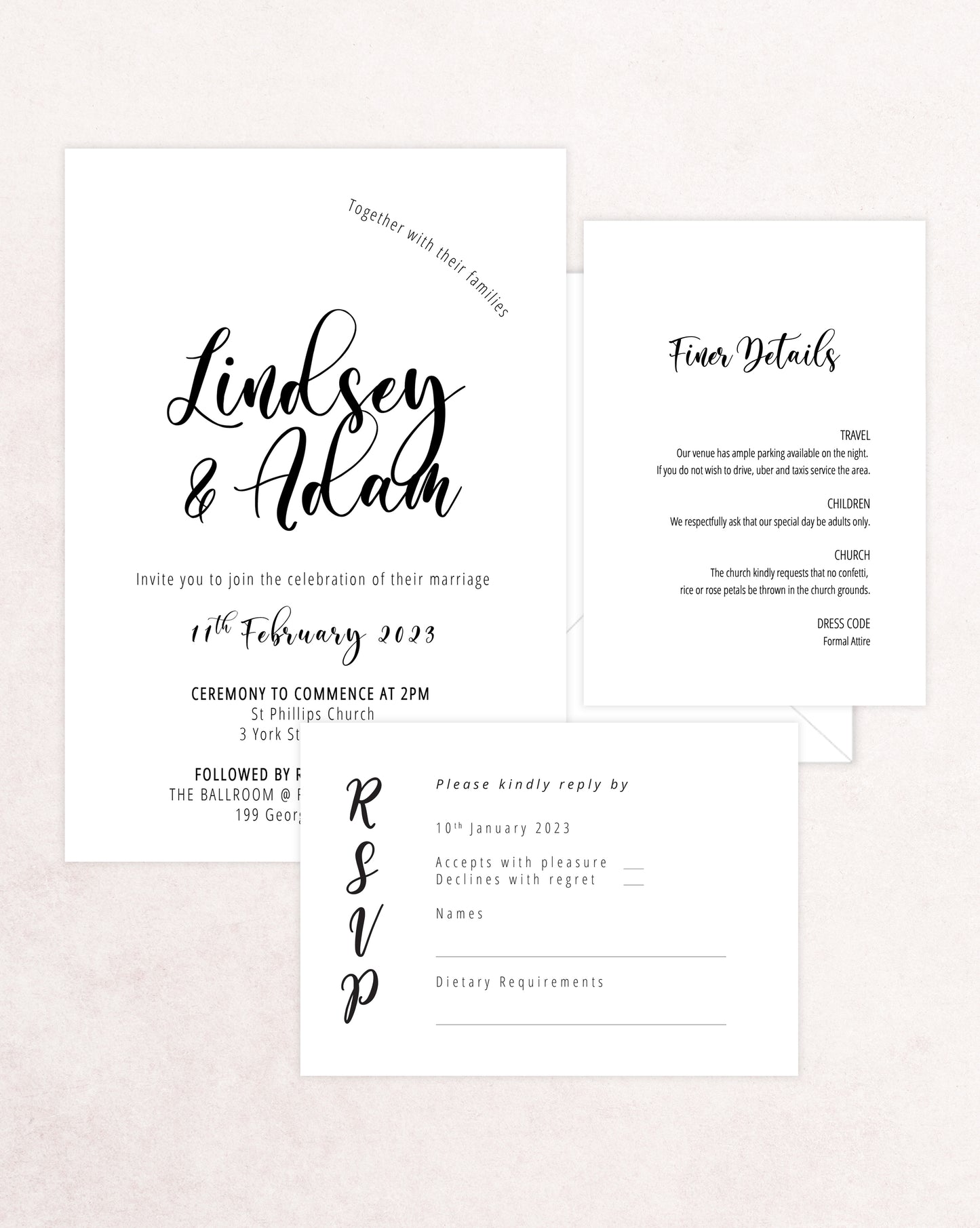 Moonlight Three Card Wedding Invitation Suite