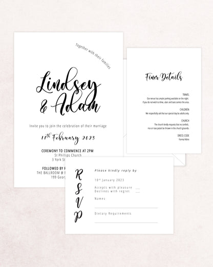 Moonlight Three Card Wedding Invitation Suite