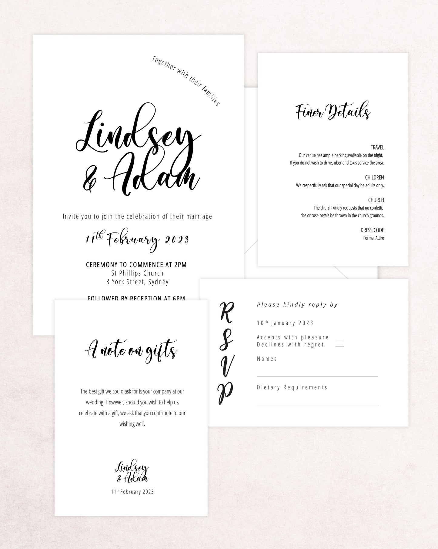 Moonlight Four Card Wedding Invitation Suite