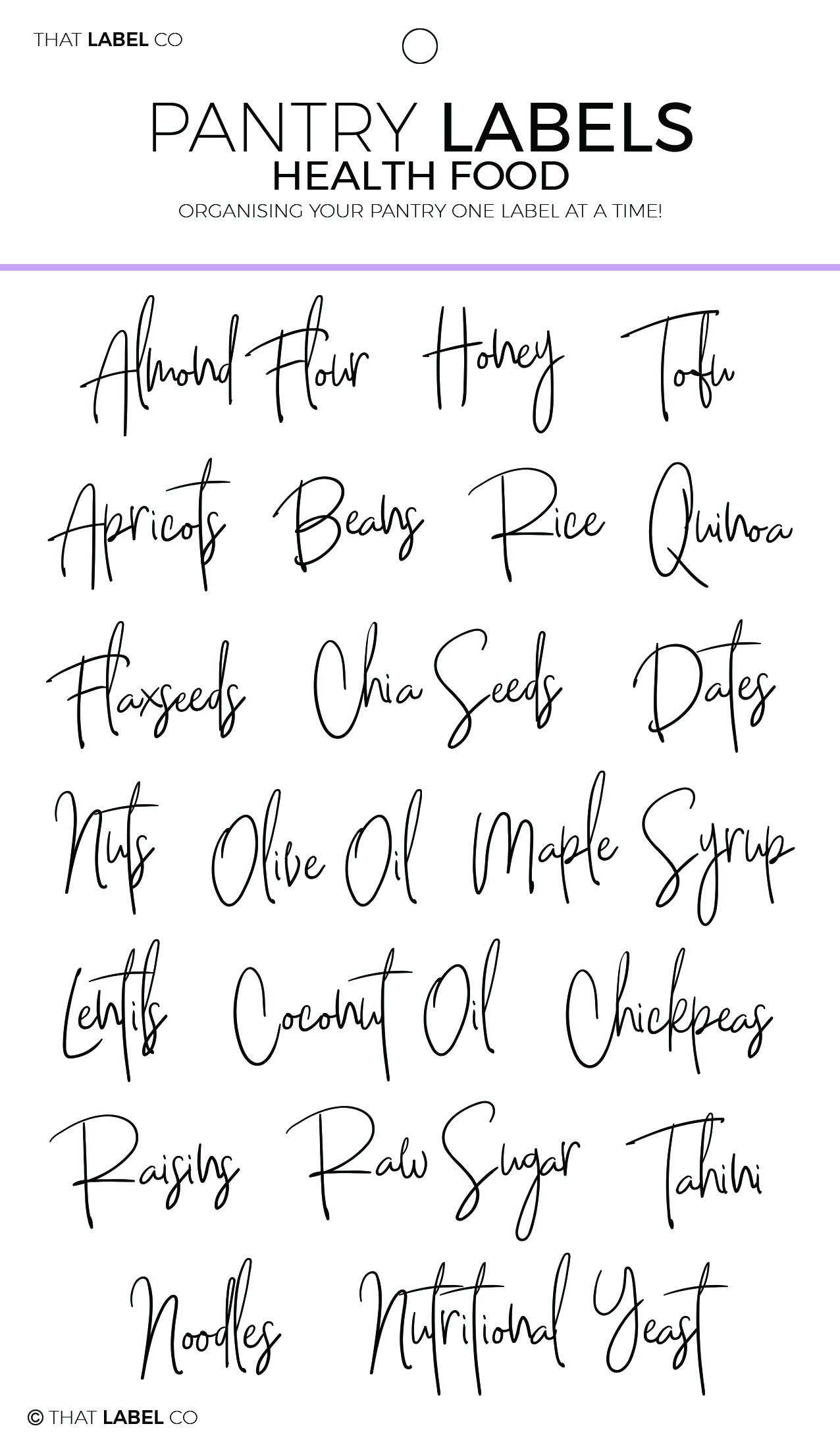 Pantry Health Food Organising Label Packs by That Label Co