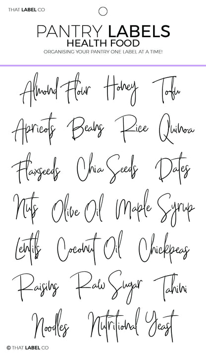 Pantry Health Food Organising Label Packs by That Label Co