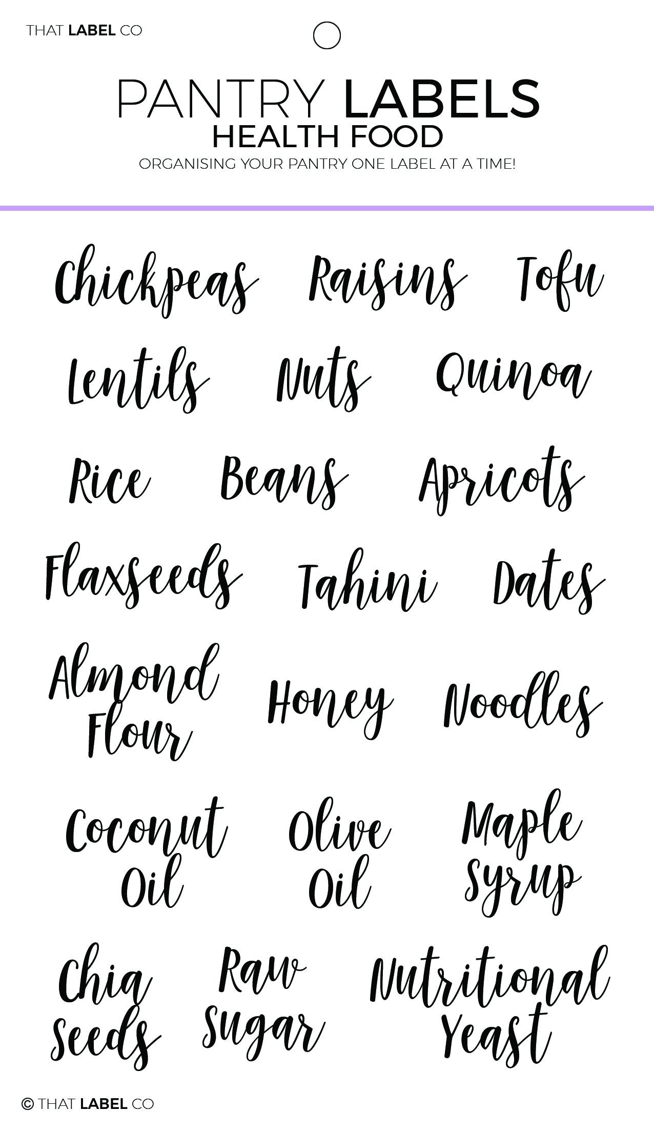Pantry Health Food Organising Label Packs by That Label Co
