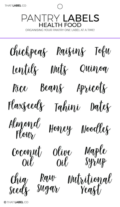Pantry Health Food Organising Label Packs by That Label Co