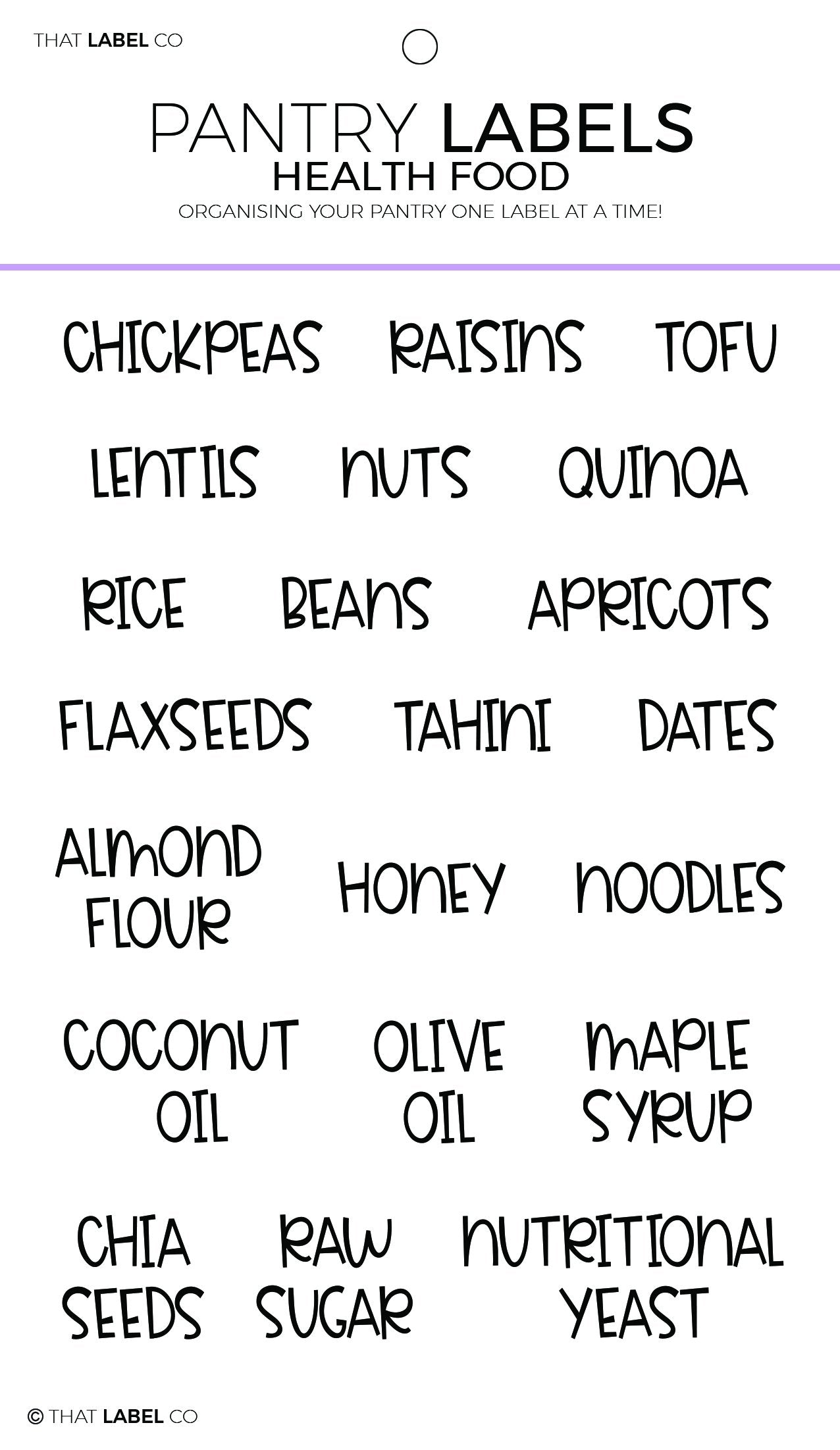 Pantry Health Food Organising Label Packs by That Label Co