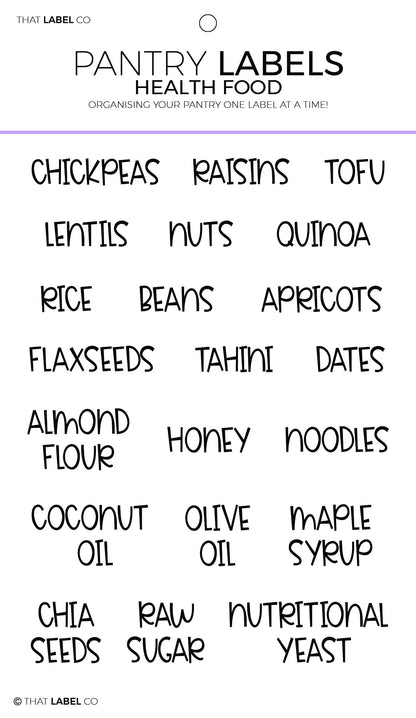 Pantry Health Food Organising Label Packs by That Label Co