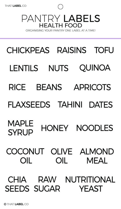Pantry Health Food Organising Label Packs by That Label Co