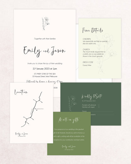 Paris Five Card Wedding Invitation Suite