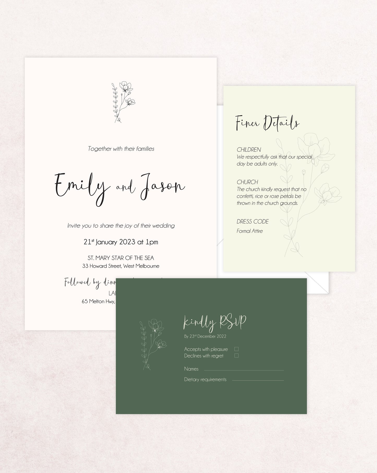 Paris Three Card Wedding Invitation Suite