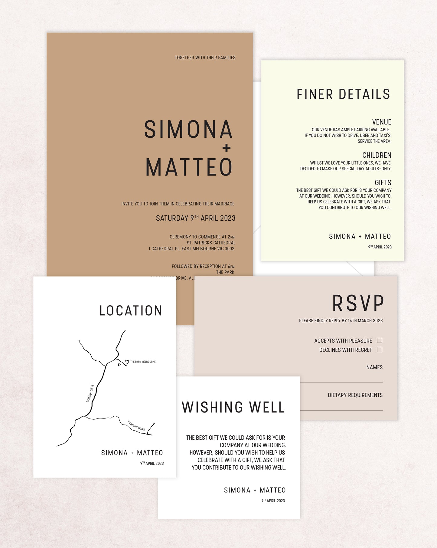 Tuscany Five Card Wedding Invitation Suite